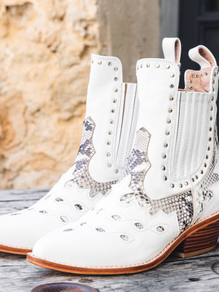 Shoe Shu SNAKESKIN COWBOY BOOT WHITE