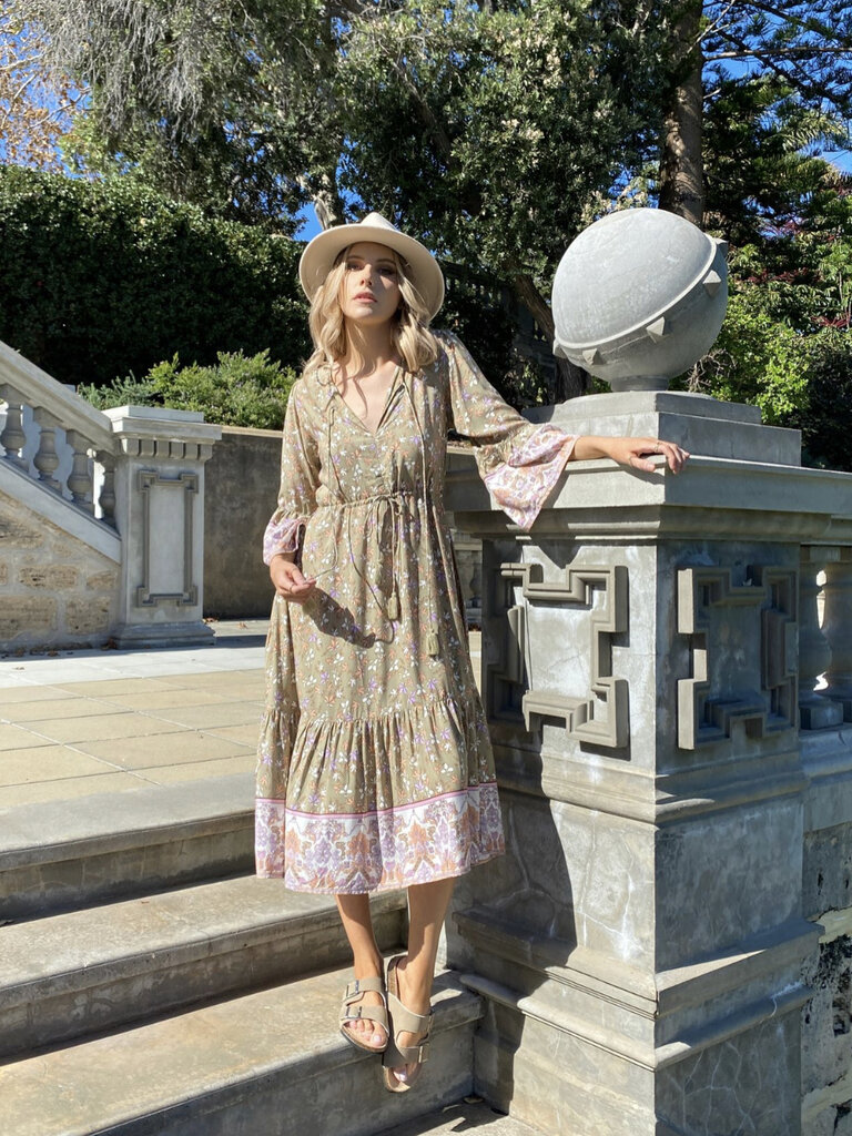 Honey & Stone Co WILLOW MAXI DRESS- MAPLE LEAF SAGE