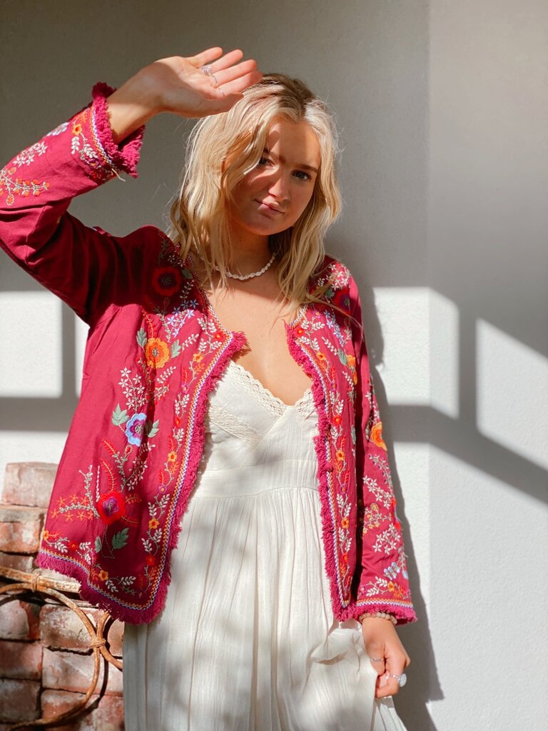 Cienna HARTA EMBROIDERED  BOHO JACKET -WINE