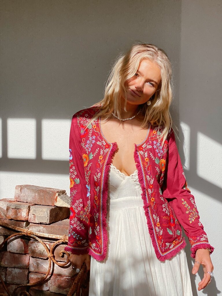 Cienna HARTA EMBROIDERED  BOHO JACKET -WINE