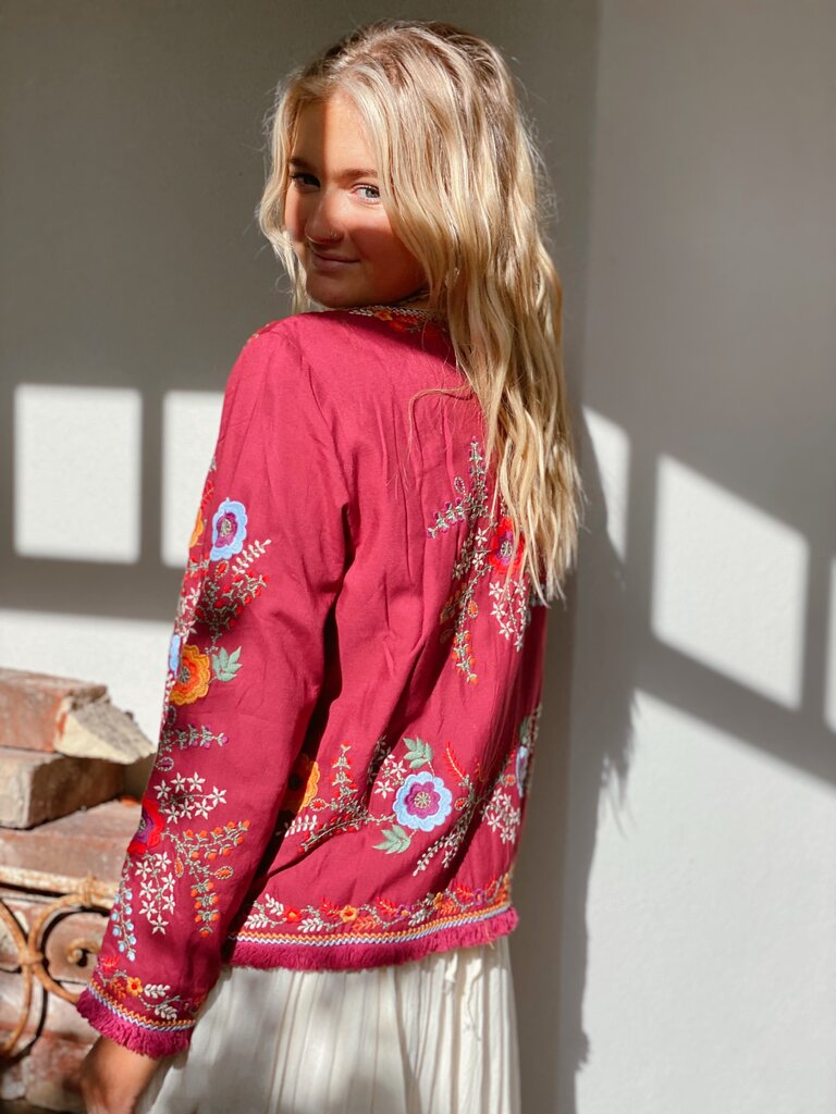 Cienna HARTA EMBROIDERED  BOHO JACKET -WINE
