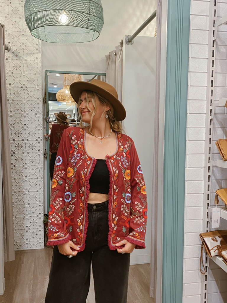Cienna HARTA EMBROIDERED  BOHO JACKET -WINE