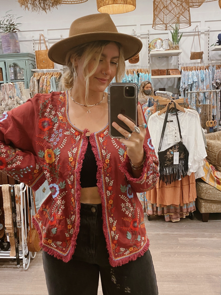 Cienna HARTA EMBROIDERED  BOHO JACKET -WINE