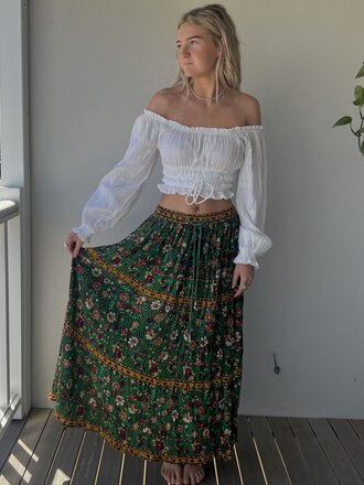 GREEN ROSE CREPE MAXI SKIRT GREEN ROSE CREPE MAXI SKIRT