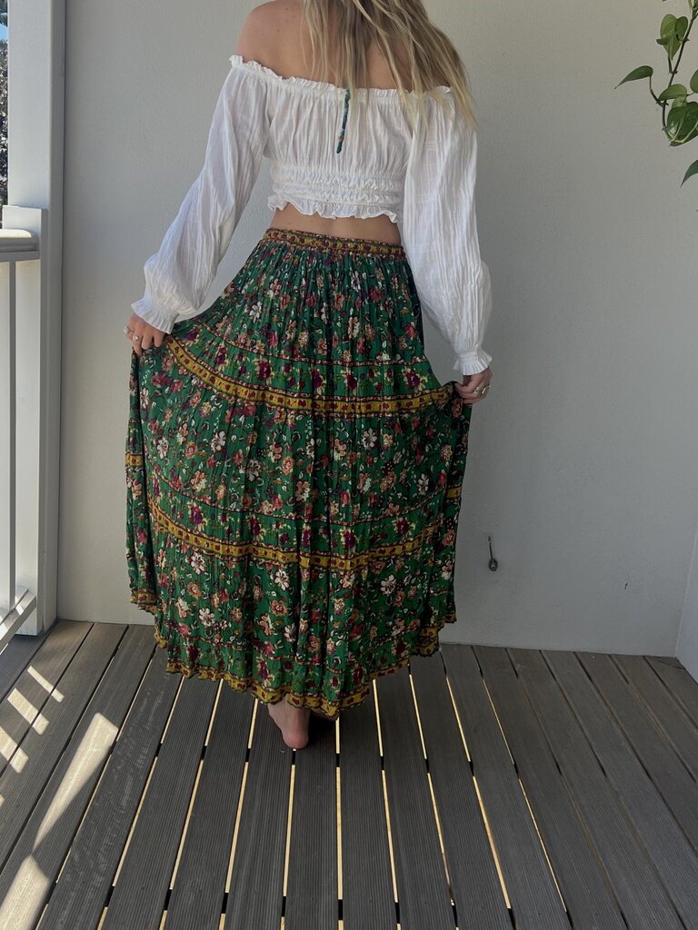 GREEN ROSE CREPE MAXI SKIRT