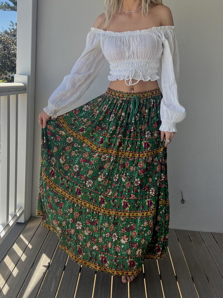 GREEN ROSE CREPE MAXI SKIRT