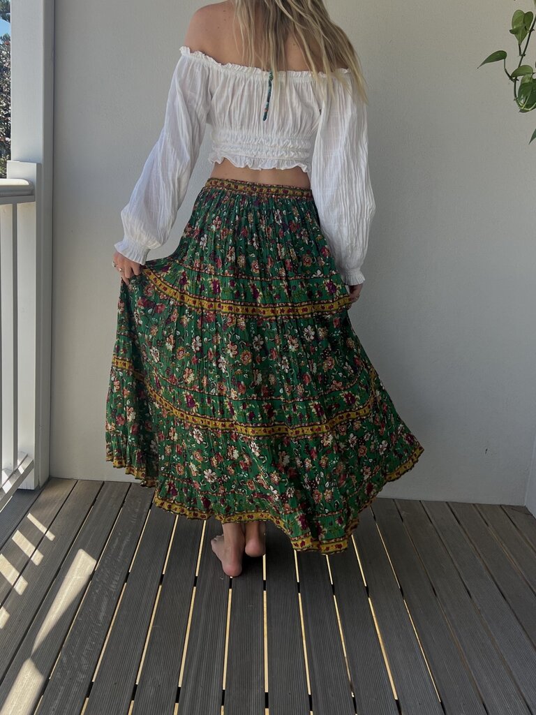 GREEN ROSE CREPE MAXI SKIRT
