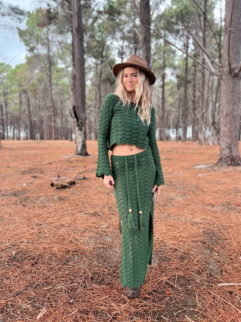 Salty Bright BELLA CROCHET OLIVE MAXI SKIRT