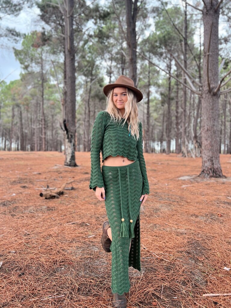 Salty Bright BELLA CROCHET OLIVE MAXI SKIRT