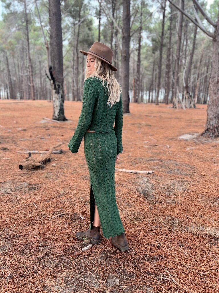 Salty Bright BELLA CROCHET OLIVE MAXI SKIRT