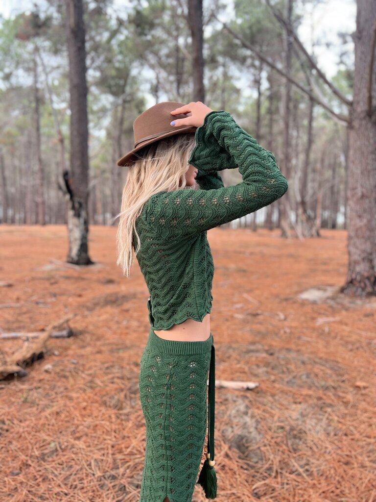 Salty Bright BELLA CROCHET OLIVE MAXI SKIRT