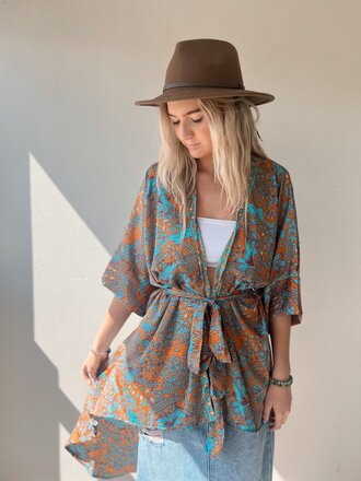 Naked Gypsy ORANGE AADILA MIDI KIMONO Naked Gypsy ORANGE AADILA MIDI KIMONO