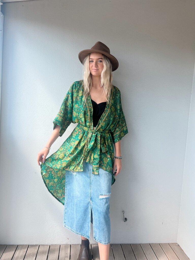 Naked Gypsy GREEN AADILA MIDI KIMONO