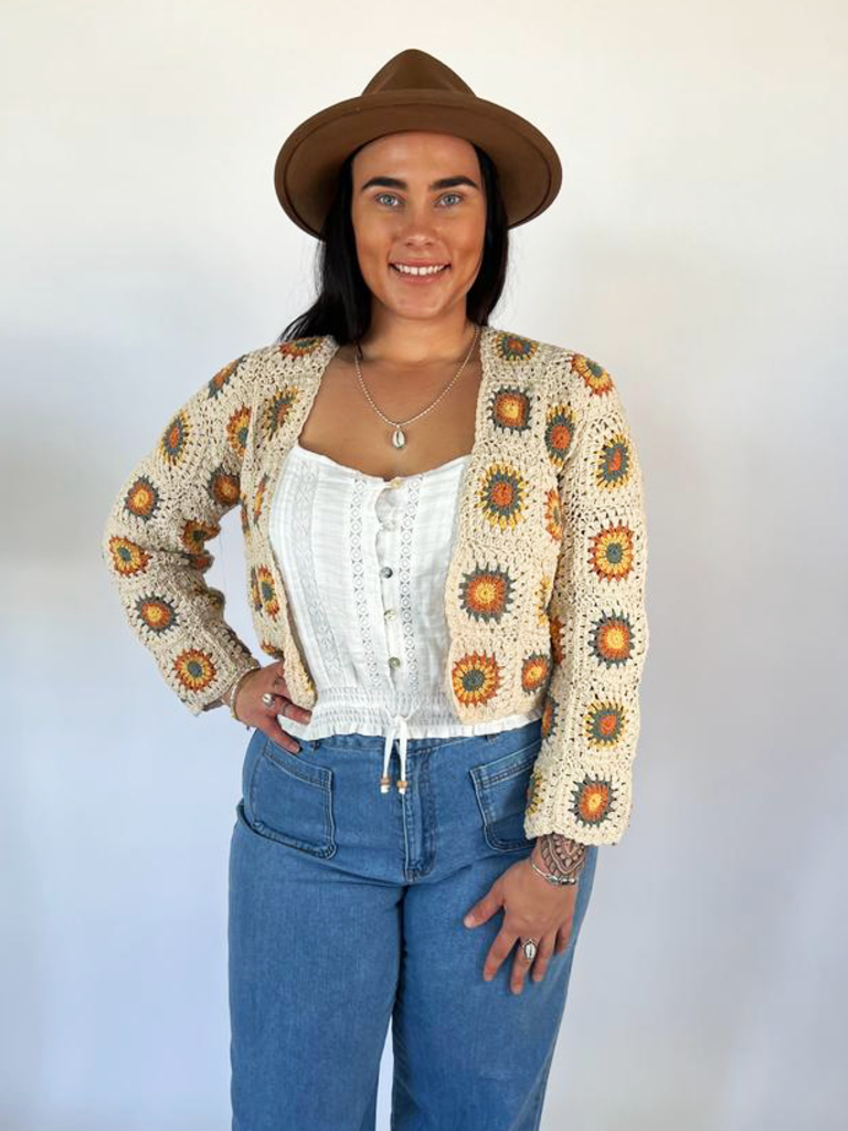 Naked Gypsy MANDALA CROPPED SAGE CROCHET CARDIGAN