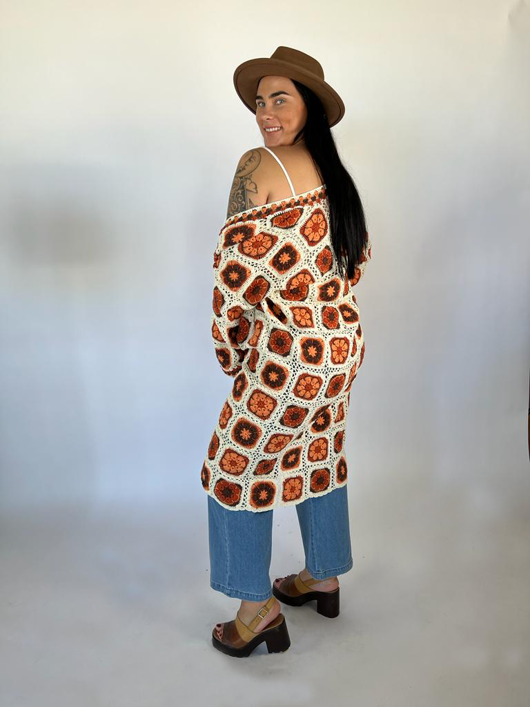 RETRO CHICK RUST CROCHET CARDIGAN