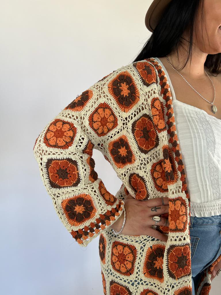 Naked Gypsy RETRO CHICK RUST CROCHET CARDIGAN