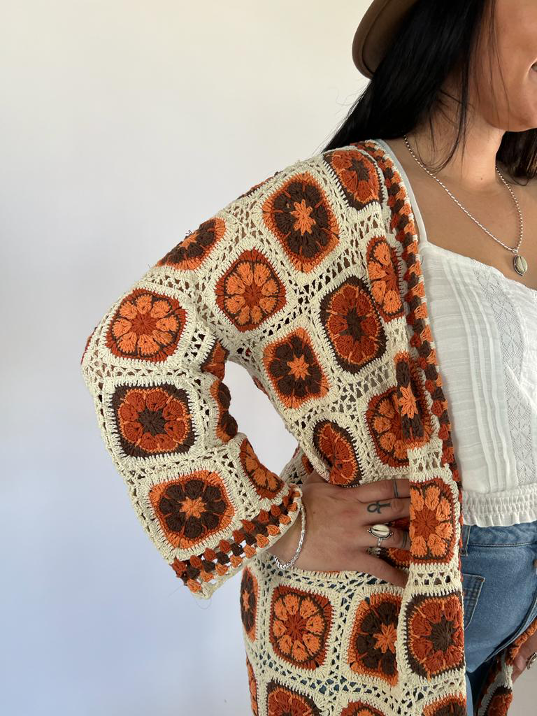 RETRO CHICK RUST CROCHET CARDIGAN