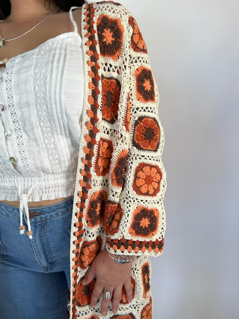 Naked Gypsy RETRO CHICK RUST CROCHET CARDIGAN