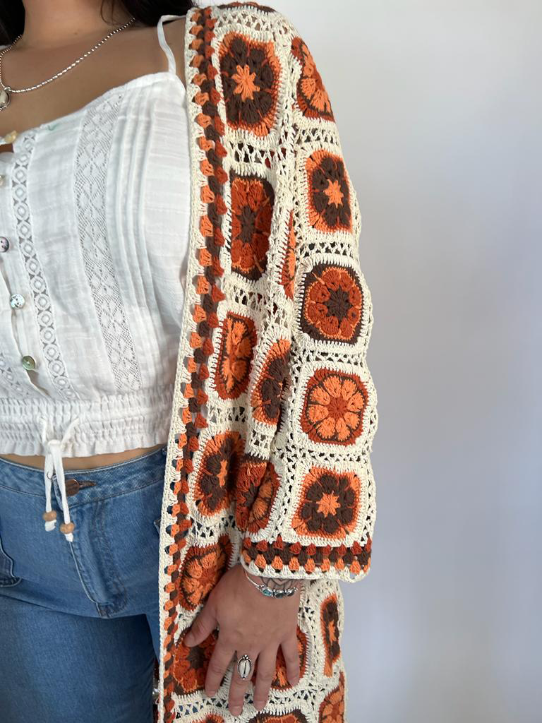 RETRO CHICK RUST CROCHET CARDIGAN