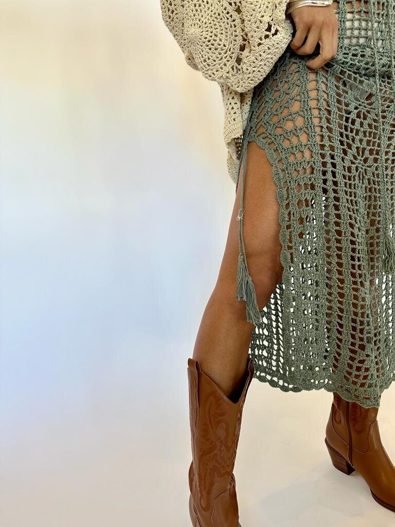 Naked Gypsy COVE CROCHET MAXI SKIRT SAGE