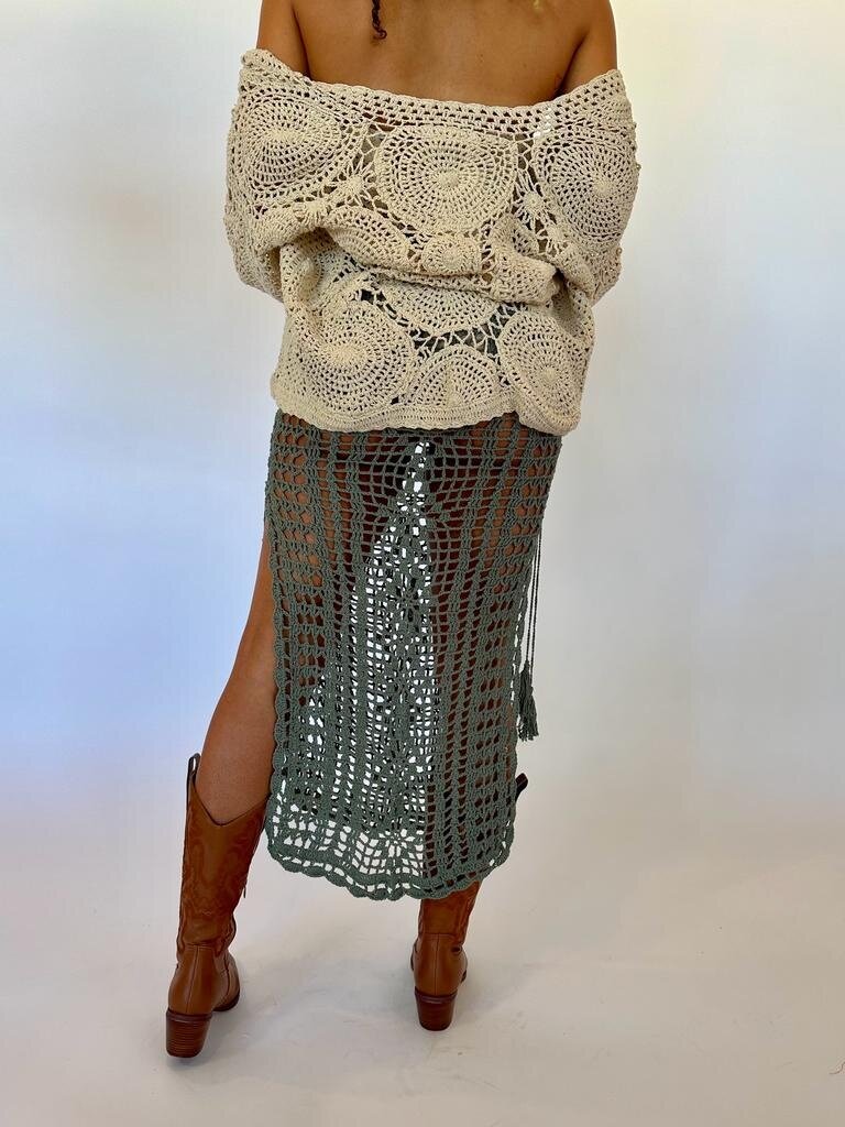 Naked Gypsy COVE CROCHET MAXI SKIRT SAGE