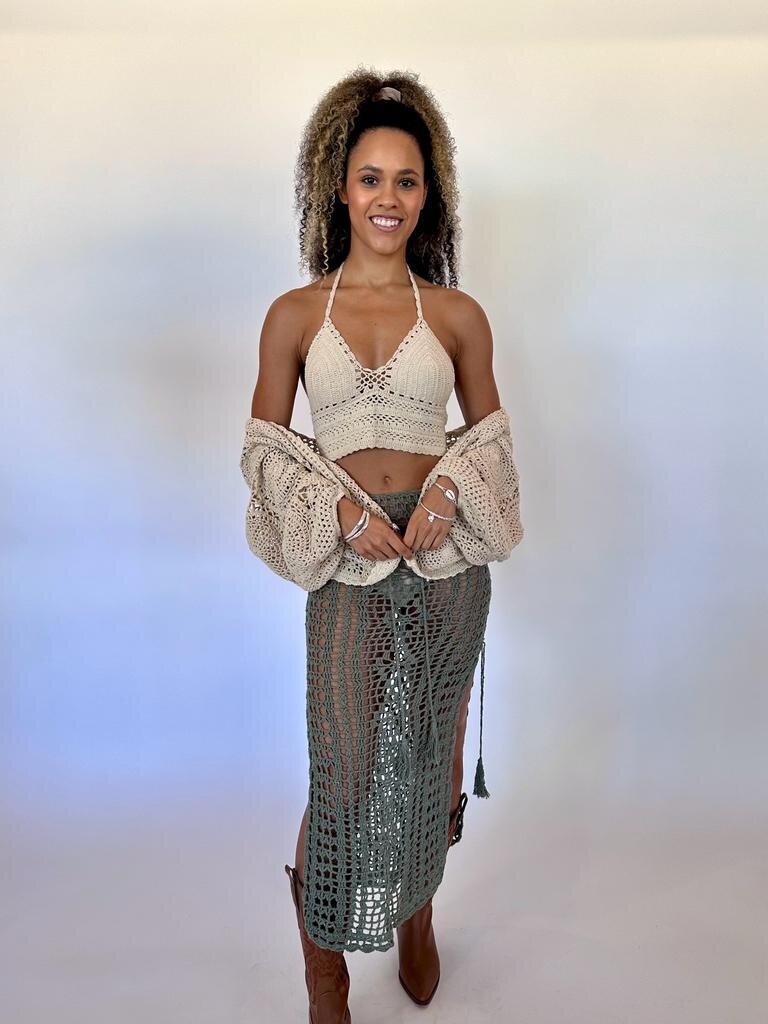 Naked Gypsy COVE CROCHET MAXI SKIRT SAGE