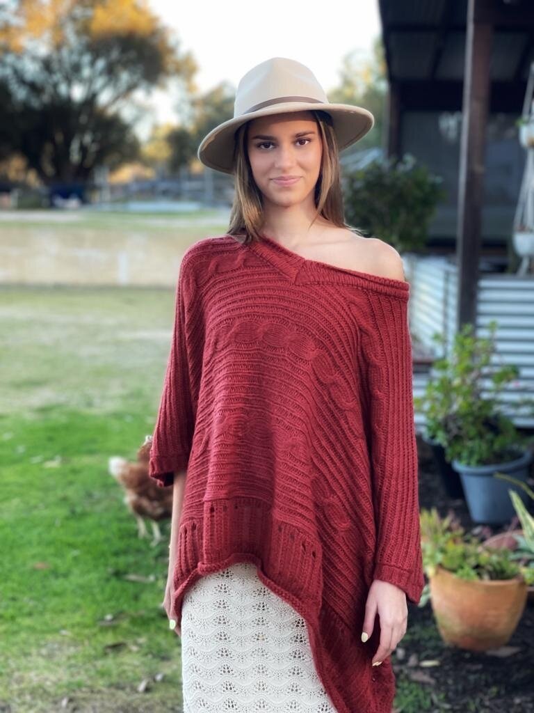 Naked Gypsy OVERSIZED CABLE SWEATER RUST