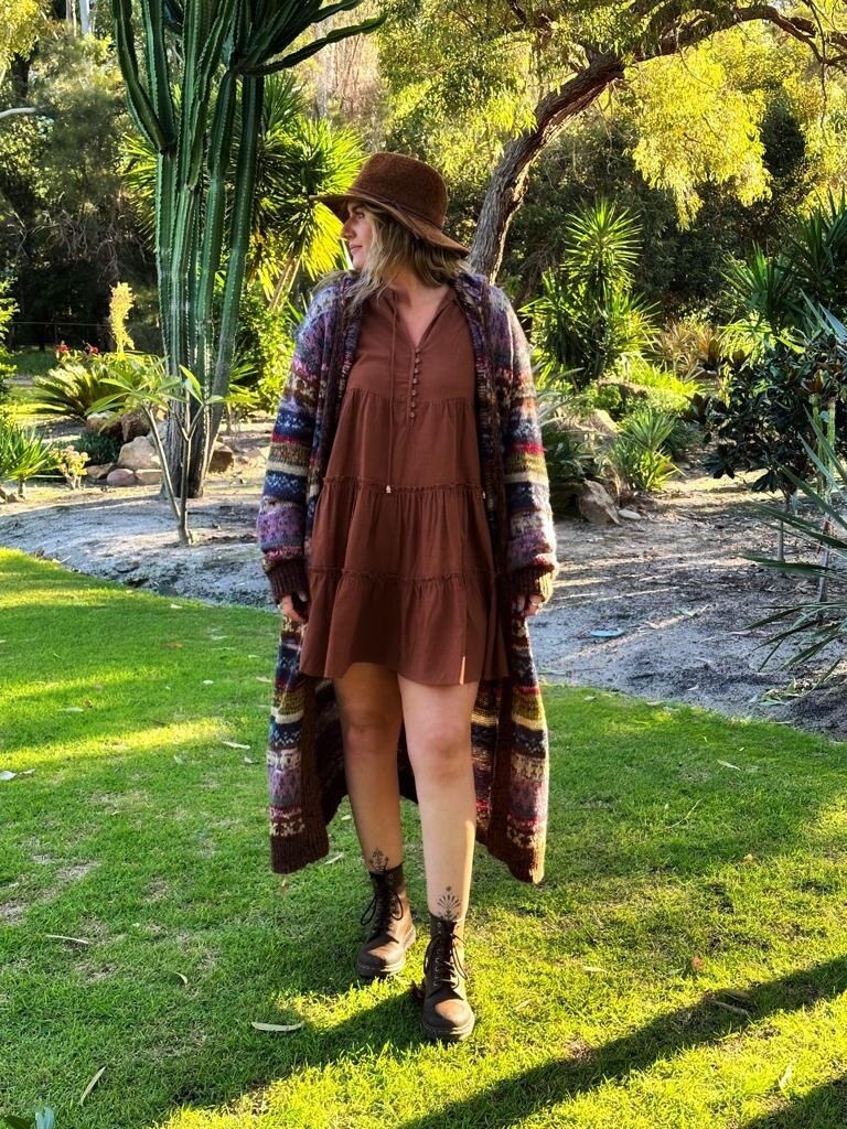 MEXICO HOODED LONG EARTH CARDIGAN