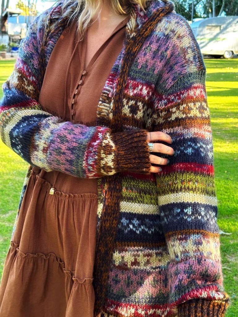 MEXICO HOODED LONG EARTH CARDIGAN