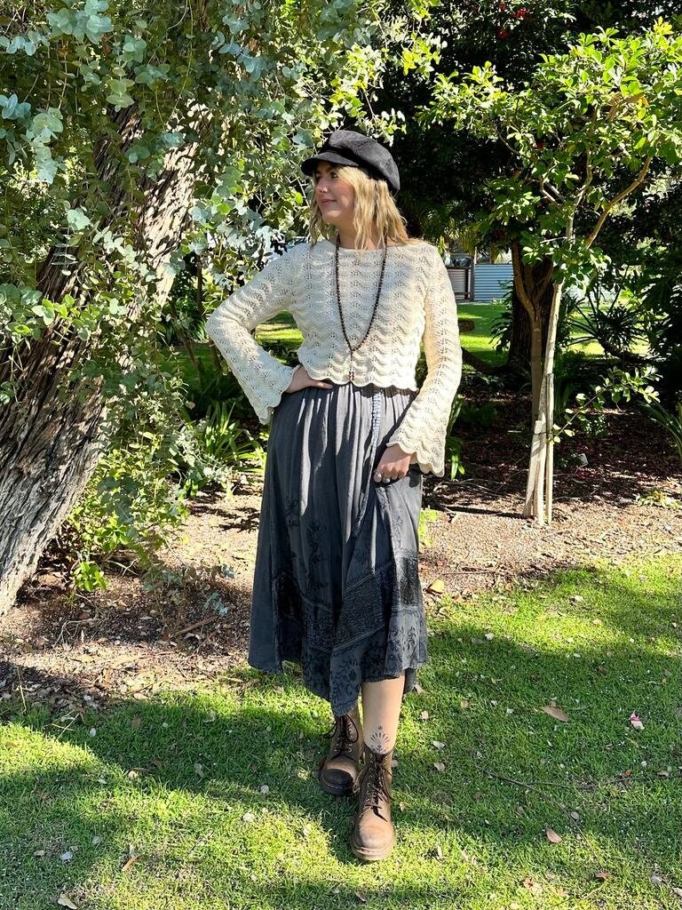 Naked Gypsy MALINA EMBROIDERED CHARCOAL MAXI SKIRT