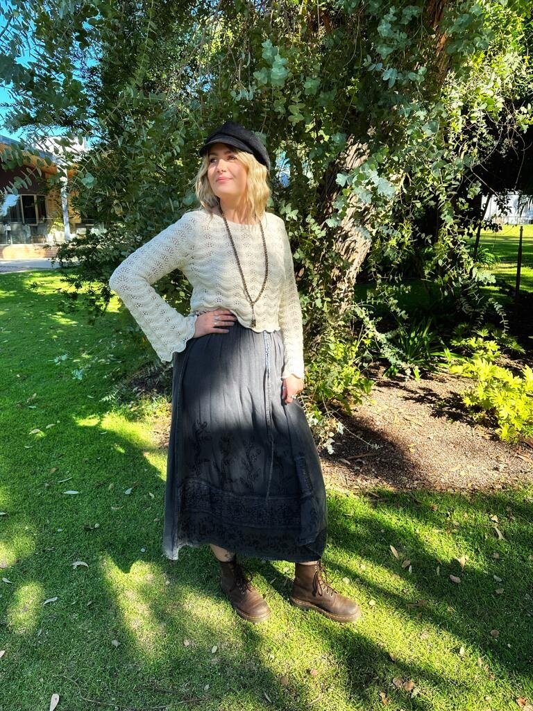 Naked Gypsy MALINA EMBROIDERED CHARCOAL MAXI SKIRT
