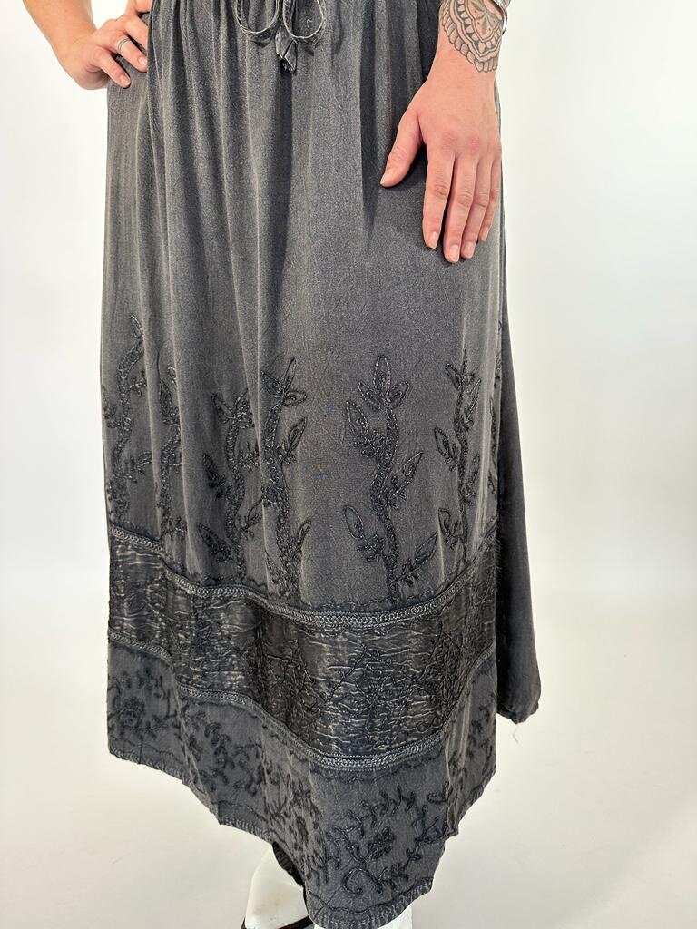Naked Gypsy MALINA EMBROIDERED CHARCOAL MAXI SKIRT
