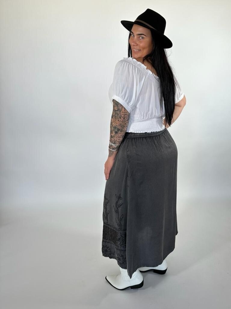 Naked Gypsy MALINA EMBROIDERED CHARCOAL MAXI SKIRT