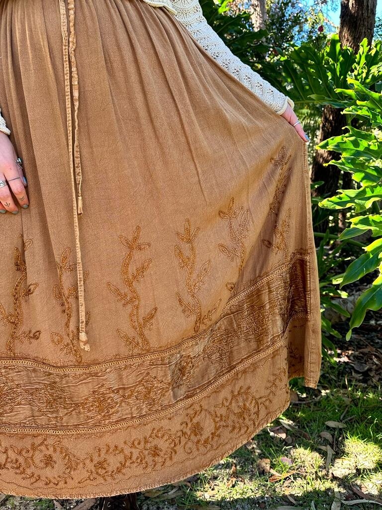 Naked Gypsy MALINA EMBROIDERED MUSTARD MAXI SKIRT