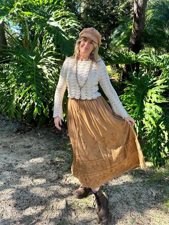 Naked Gypsy MALINA EMBROIDERED MUSTARD MAXI SKIRT Naked Gypsy MALINA EMBROIDERED MUSTARD MAXI SKIRT