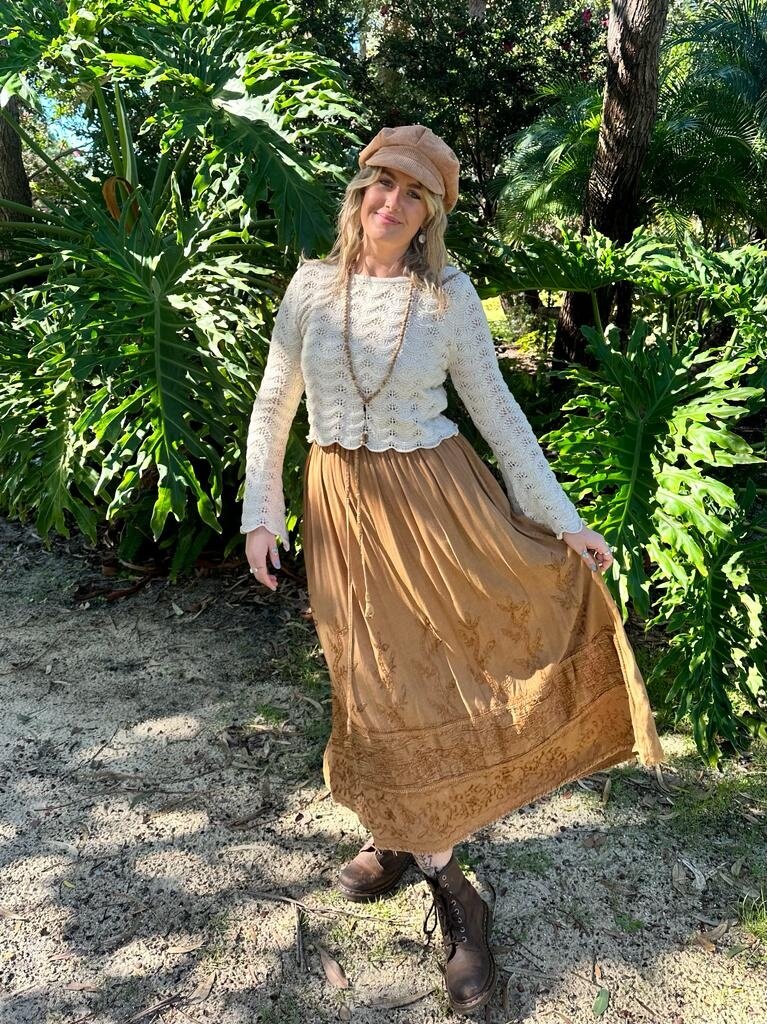 Naked Gypsy MALINA EMBROIDERED MUSTARD MAXI SKIRT