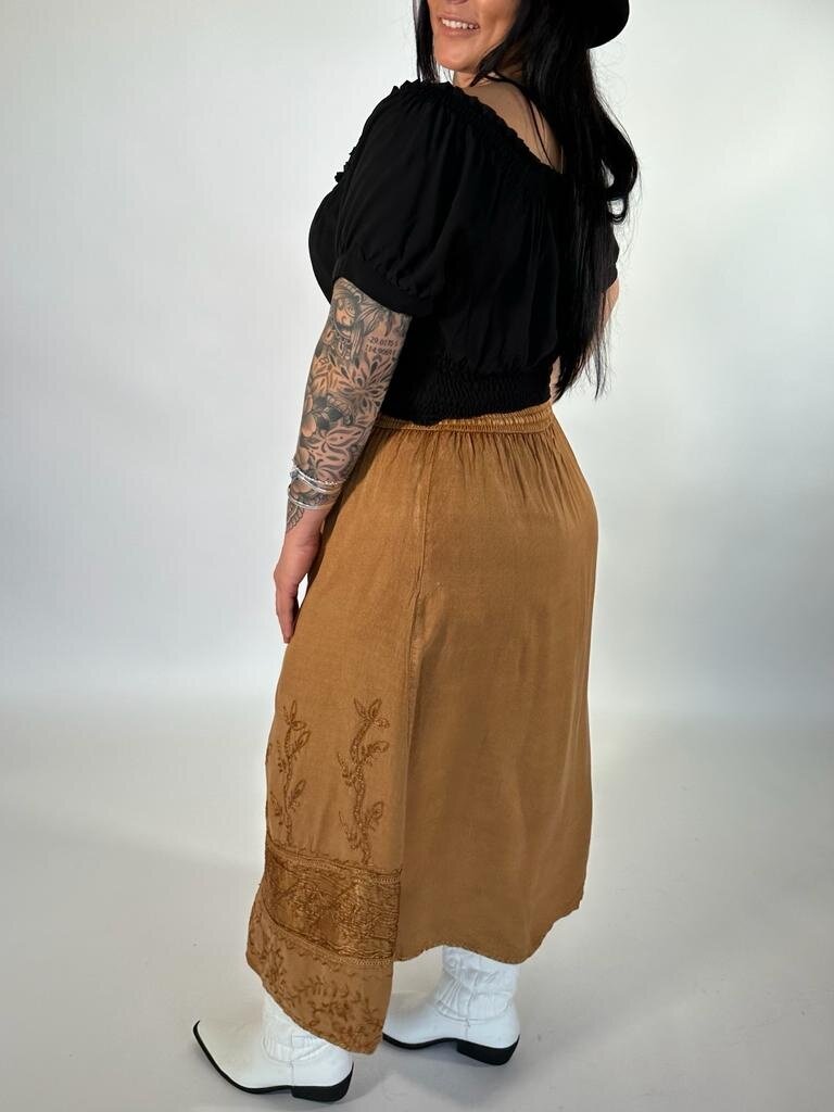 MALINA EMBROIDERED MUSTARD MAXI SKIRT