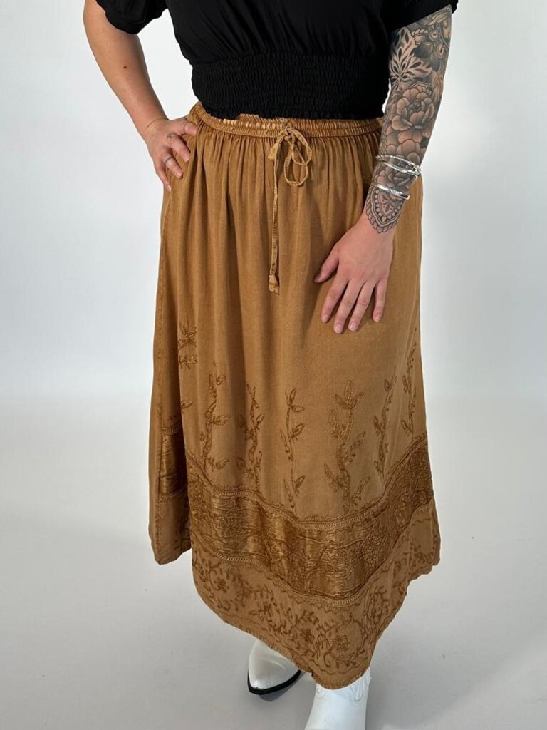 Naked Gypsy MALINA EMBROIDERED MUSTARD MAXI SKIRT