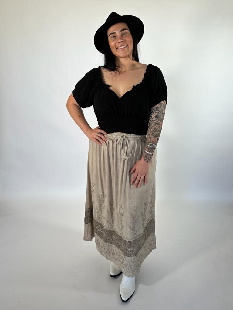 Naked Gypsy MALINA EMBROIDERED VINTAGE CREAM MAXI SKIRT