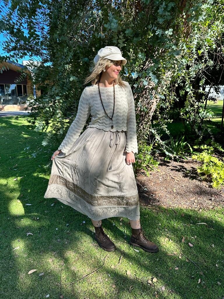 Naked Gypsy MALINA EMBROIDERED VINTAGE CREAM MAXI SKIRT