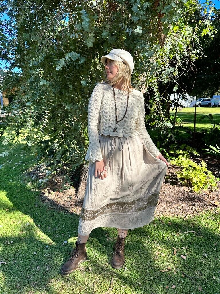 Naked Gypsy MALINA EMBROIDERED VINTAGE CREAM MAXI SKIRT