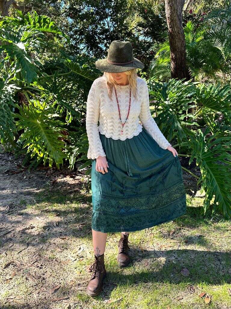 Naked Gypsy MALINA EMBROIDERED BOTTLE GREEN MAXI