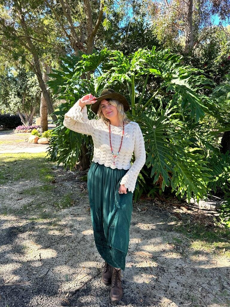 Naked Gypsy MALINA EMBROIDERED BOTTLE GREEN MAXI
