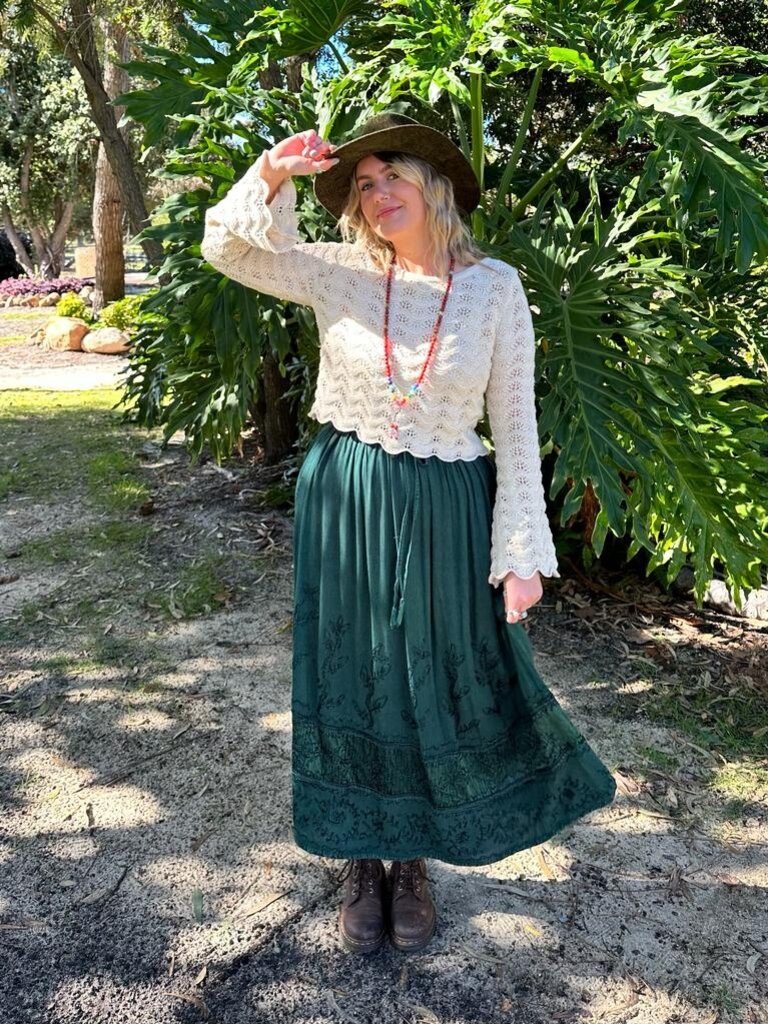 Naked Gypsy MALINA EMBROIDERED BOTTLE GREEN MAXI