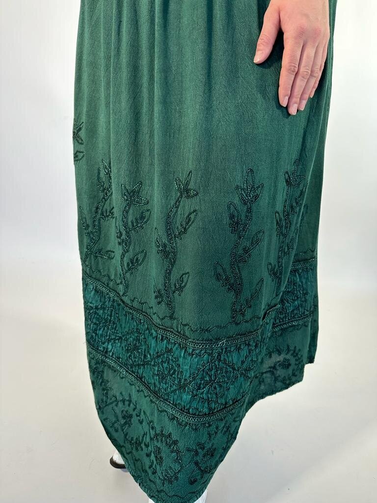 Naked Gypsy MALINA EMBROIDERED BOTTLE GREEN MAXI
