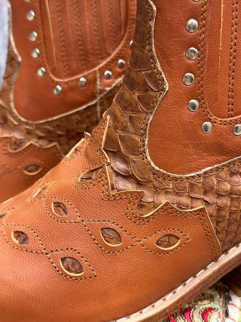 Shoe Shu SNAKESKIN COWBOY BOOT CAMEL