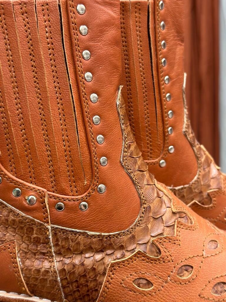 Shoe Shu SNAKESKIN COWBOY BOOT CAMEL