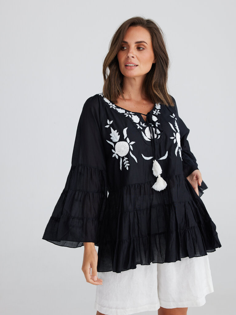 Holiday JAMAICA EMBROIDERY BLACK TOP