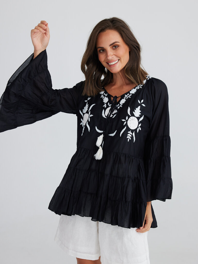 Holiday JAMAICA EMBROIDERY BLACK TOP