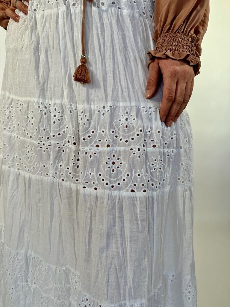 Naked Gypsy APRIL BRODERIE ANGLAISE  WHITE MAXI SKIRT
